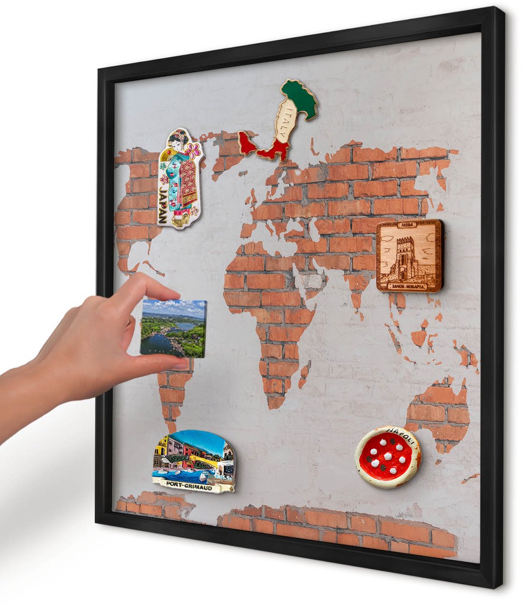 Artprintcave Oranje Magneetbord mit Zwart Frame - 50x50 cm - Bakstenen Plattegrond Magneet Bord mit Frame - Industrieel/Loft Magnetisch Bord - Kaarten