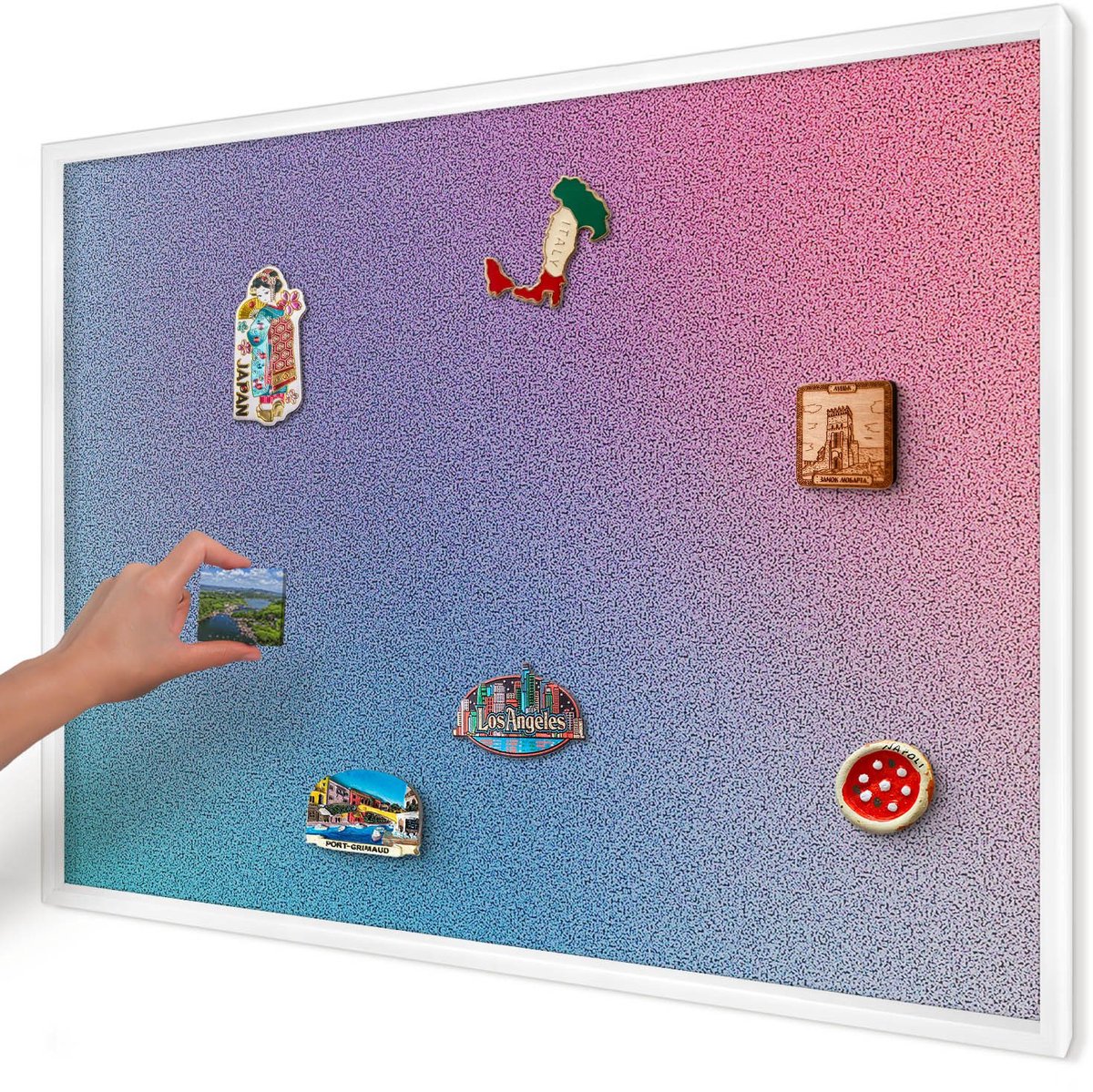 Artprintcave Paars Magneetbord mit Witte Lijst - 100x70 cm - Kleurrijk Verloop Magneetbord Voor Foto's - Abstract Magneet Bord mit Frame - Abstractie