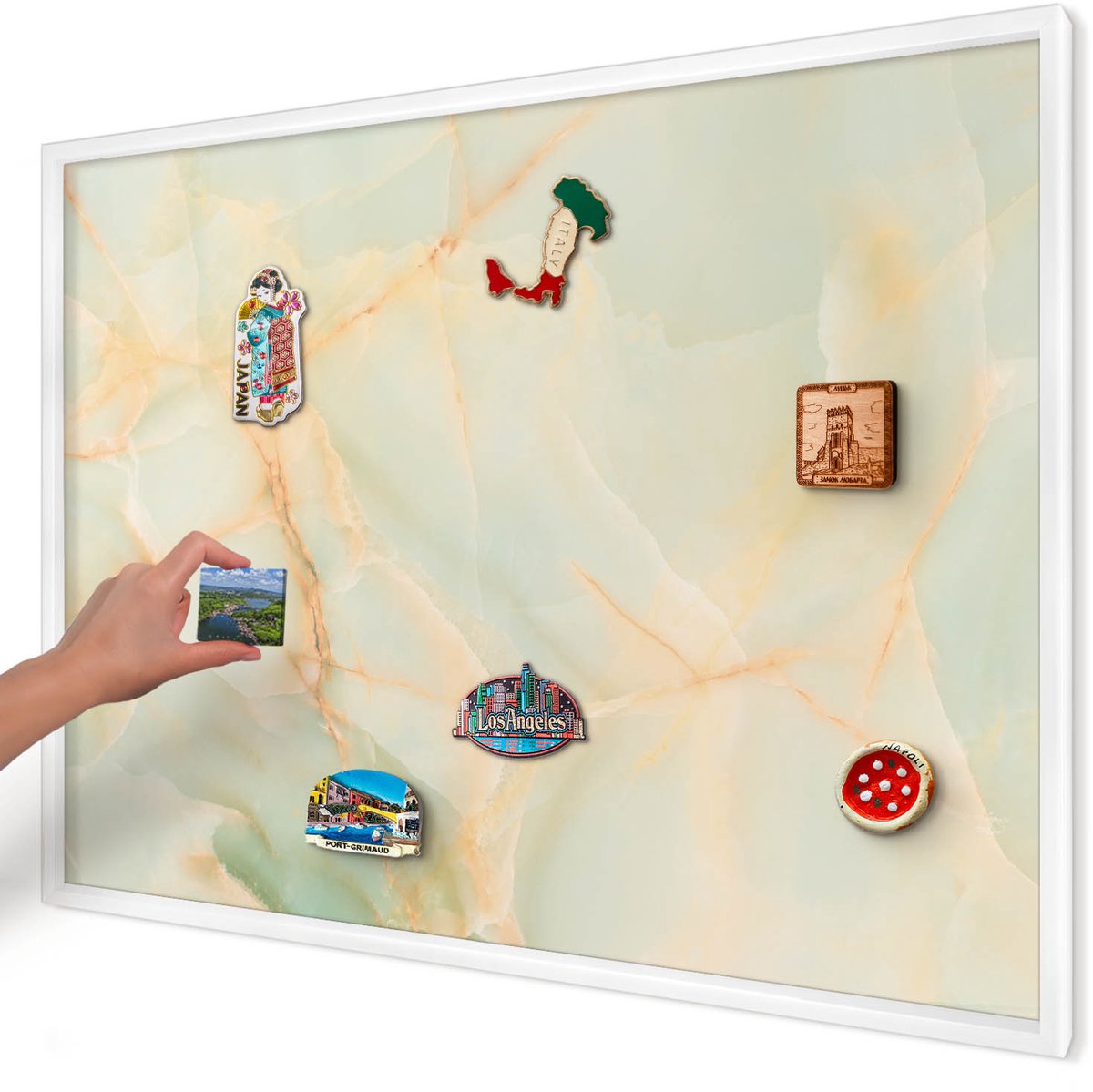 Artprintcave Romig Magneetbord mit Witte Lijst - 100x70 cm - Marmeren Elegantie Memobord Keuken - Modern Magnetisch Bord - Texturen