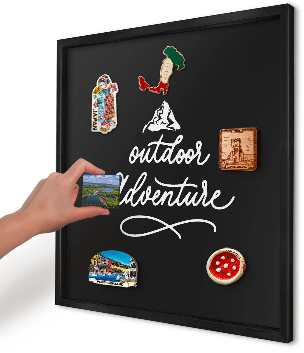 Artprintcave Zwart Magneetbord mit Zwart Frame - 50x50 cm - Buitenavontuur Wandbord Magnetisch - Typografisch Notitiebord - Teksten