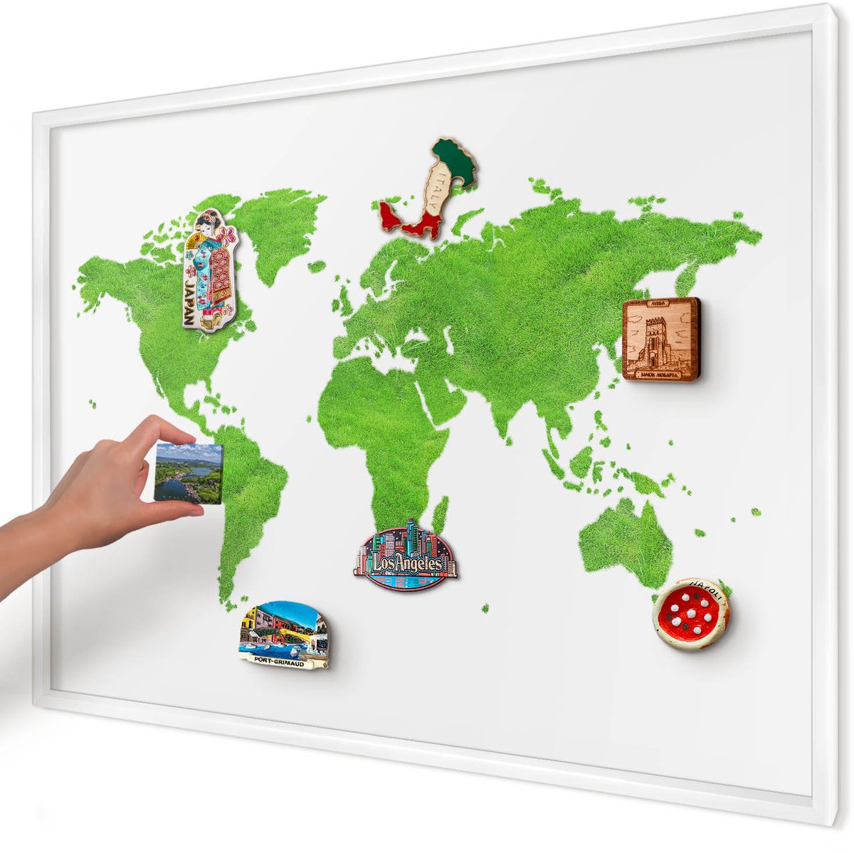 Artprintcave Groente Magneetbord mit Witte Lijst - 100x70 cm - Groene Kaart Magnetisch Bord - Minimalist Wandbord Magnetisch - Kaarten
