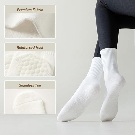Pilates Sokken Dames Antislip - Set van 3 - Katoen - Ademend - Yoga, Fitness & Dans - Maat 36-40 — afbeelding 2