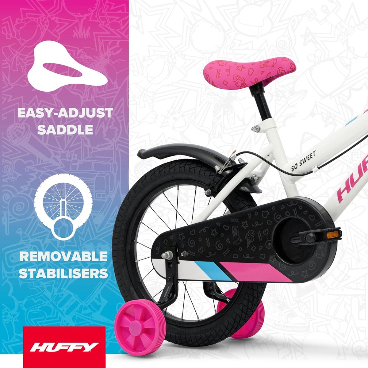 SnelShoppen Huffy So Sweet 16 inch Kinderfiets Wit voor 5-7 Jaar Meisjesfiets Stadsfiets Veiligheid Robuust Fietsen voor Kinderen Buitenactivi