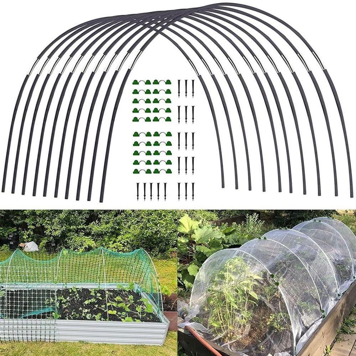 Plantentunnel voor Verhoogde Bedden - Broeikas Tunnelboog - Planten Beschermen - Glasvezel & Roestvrij Staal - 38 cm per boog