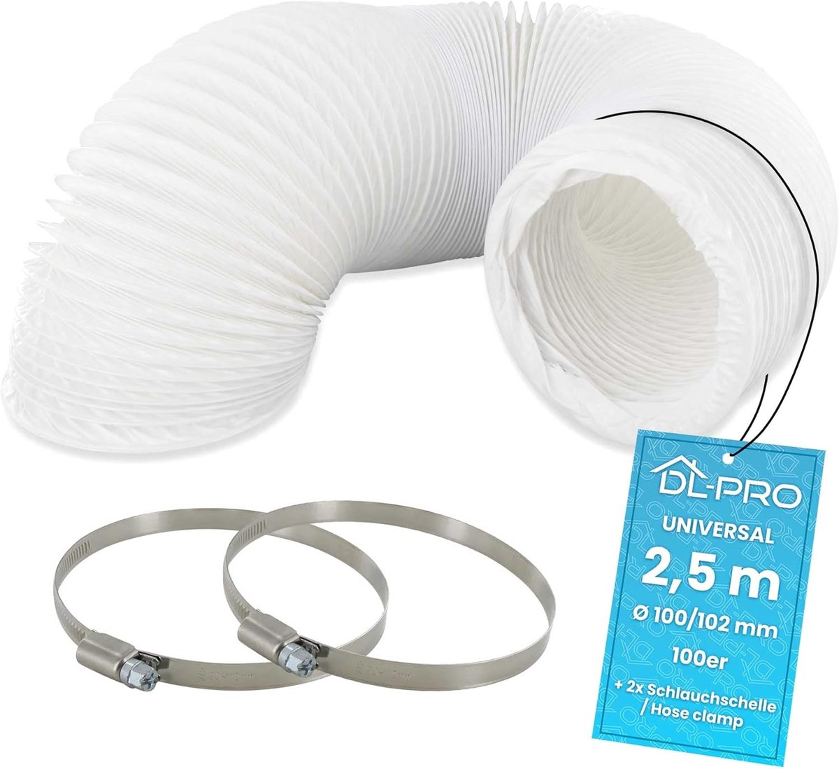 Drainbuis 2,5 m Ø100 mm - Flexibele PVC slang - Inclusief 2 slangklemmen - Geschikt voor airco en droger - SnelShoppen