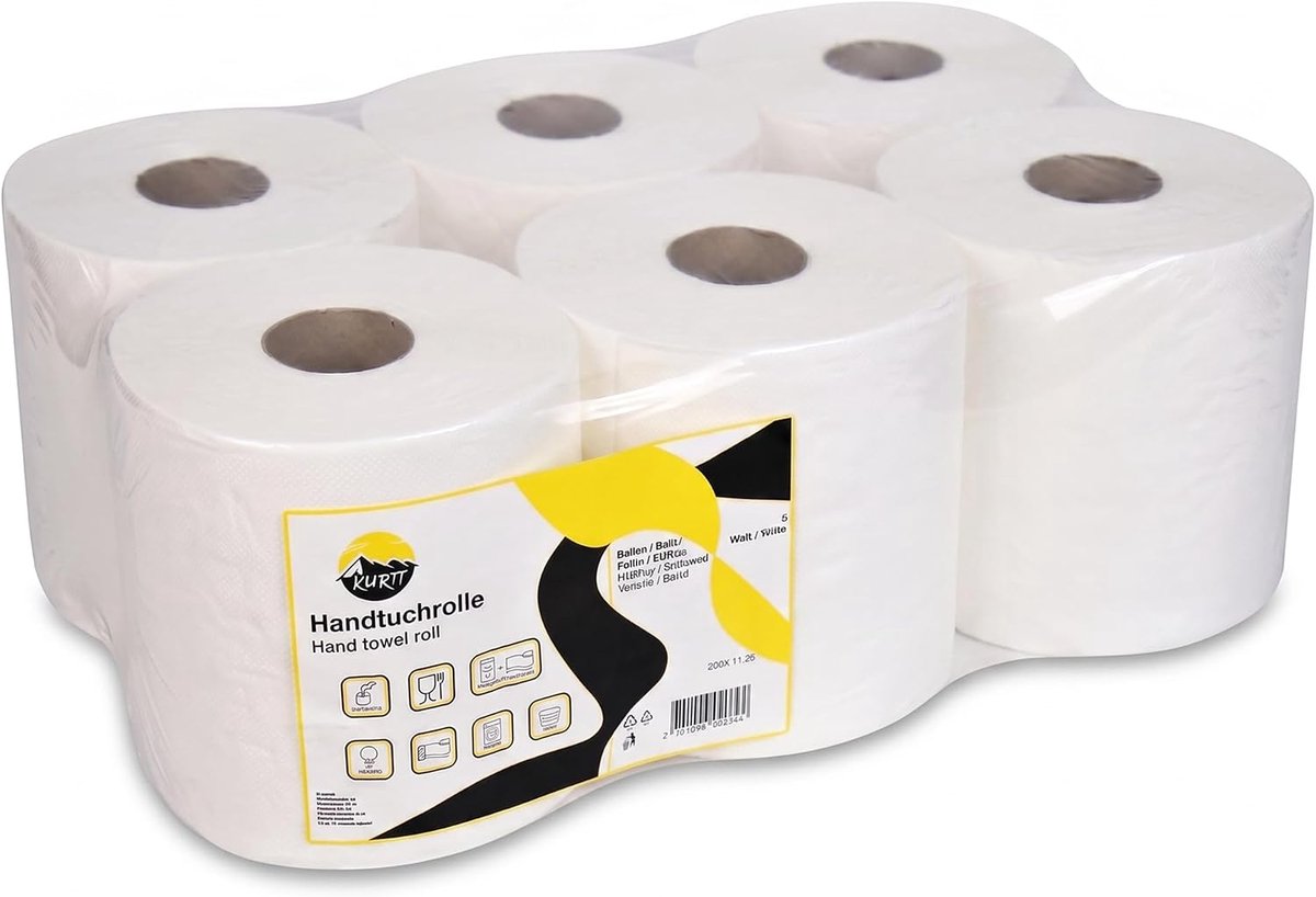 MIDI handdoekrollen 6 rollen - 2-laags - wit - ideaal voor horeca en schoonmaak - SnelShoppen