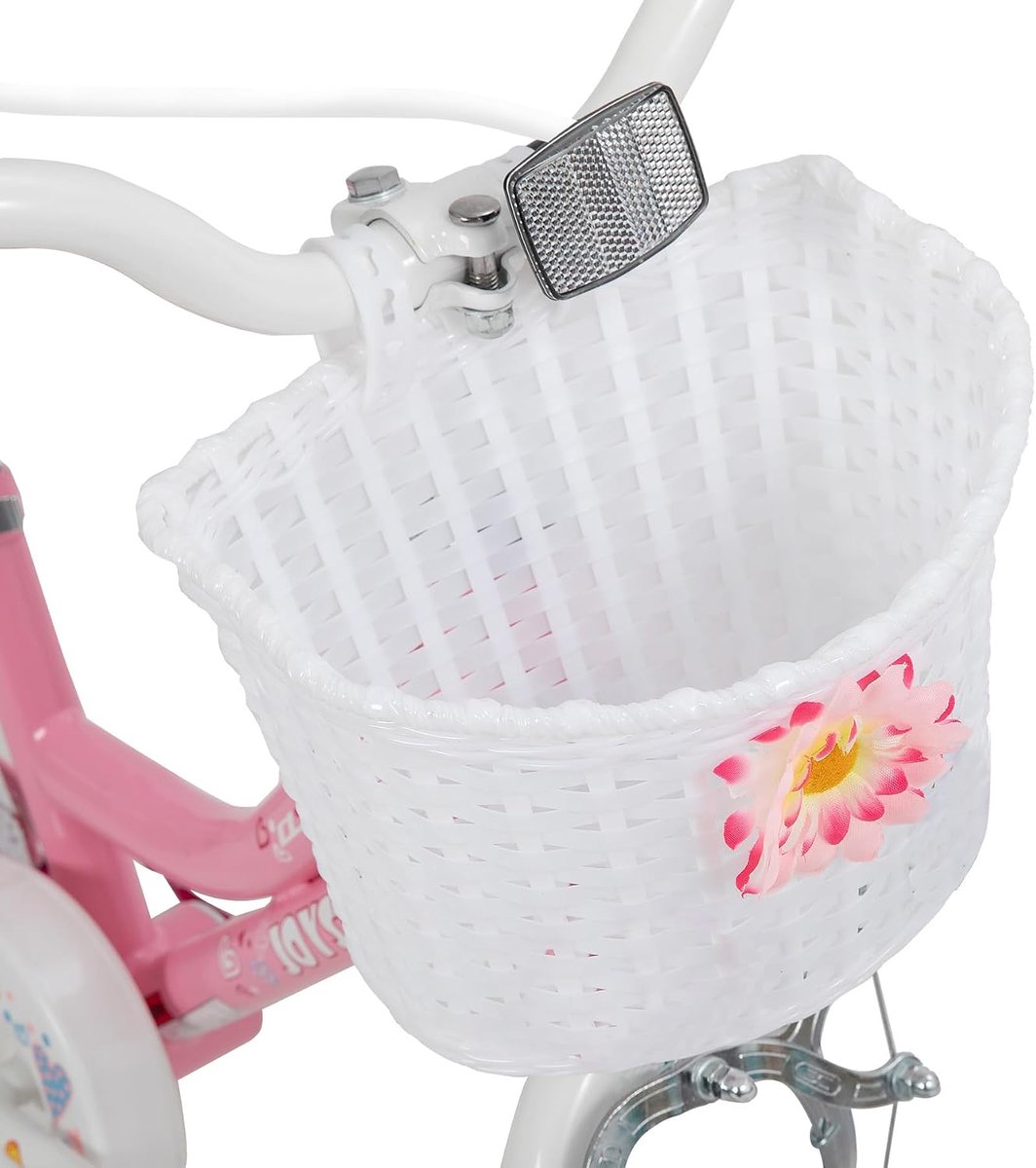 SnelShoppen JOYSTAR 16 Inch Meisjesfiets voor Kinderen van 5-7 Jaar Lichtroze Fiets met Stabilisatiewielen en Fietsmand Perfect voor Avonturen in