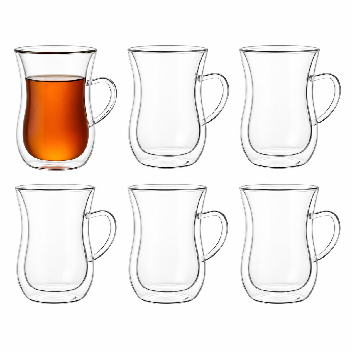 Bricard Dubbelwandige Turkse Theeglazen met Oor - 150ml - 6 Stuks - Dubbelwandige Glazen
