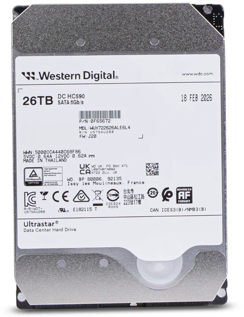 Western Digital Ultrastar DC HC670 26TB Enterprise HDD - 3.5 Inch - SATA 6Gb/s - 7200 RPM - Host-Managed UltraSMR (WSH722626ALN607)