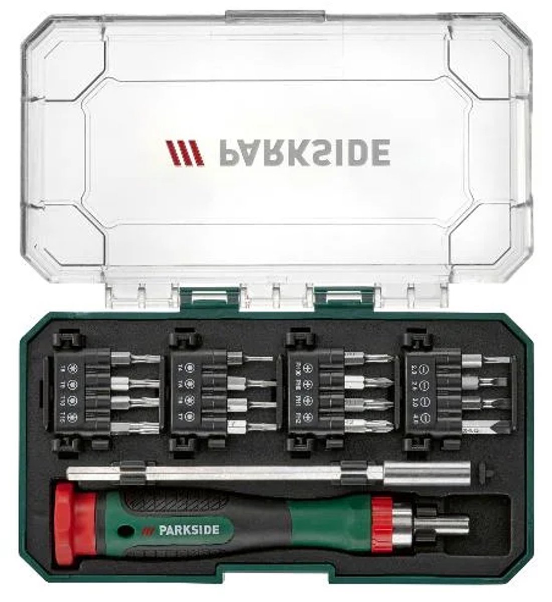 Parkside Precisie gereedschapset 18 delig - Schroevendraaierset - 1x schroevendraaier, 1x magnetische verlenging, 16x bits (28 mm) (18-delig)