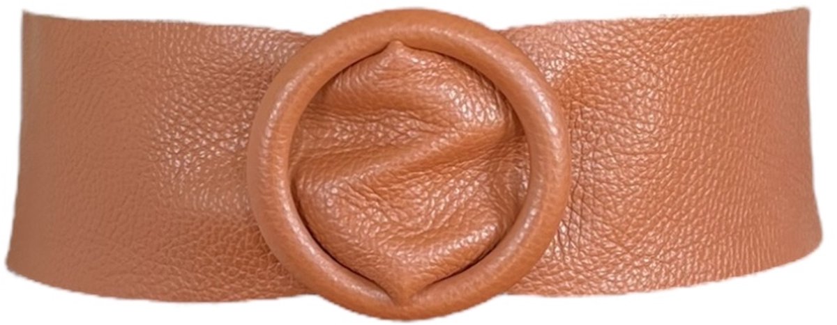 Camel Brede Leren Riem Ronde Gesp - Taille Riem - Leer Leder - Brede Dames Riemen Ceinturen - Camel