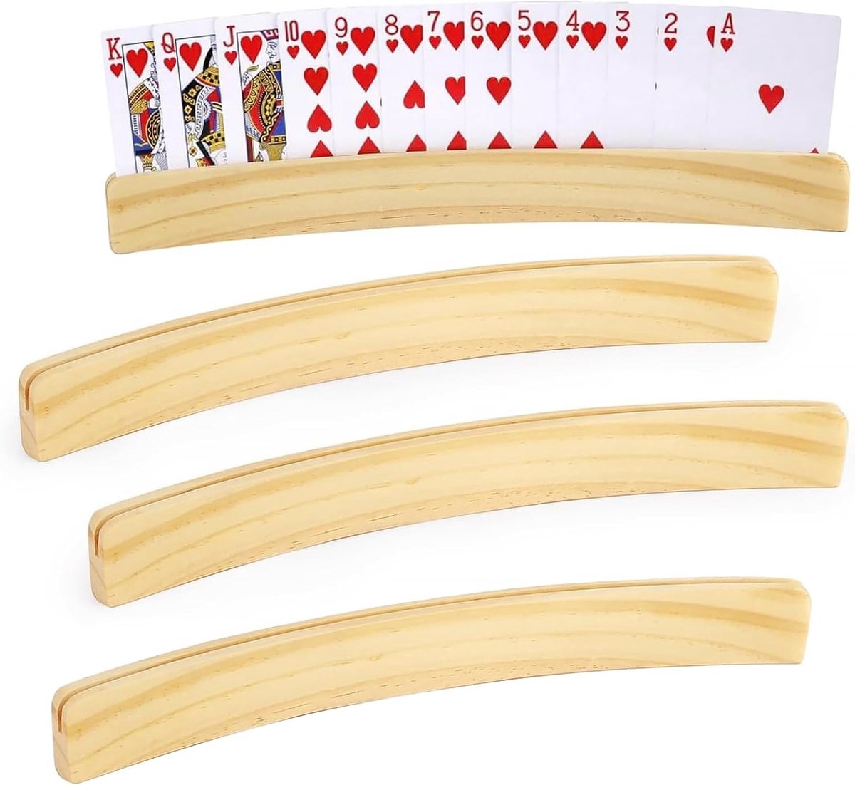 Houten Speelkaarthouder - Massief Hout - Gebogen Ontwerp - Handsfree - Set van 2 Stuks