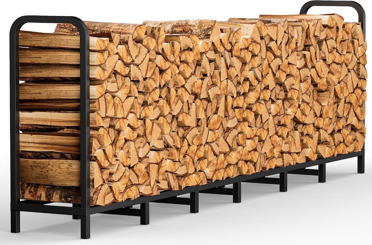 Houtrek 244 cm - Verstelbare metalen houtopslag - Stabiele constructie - Voor binnen en buiten - ShopVlot
