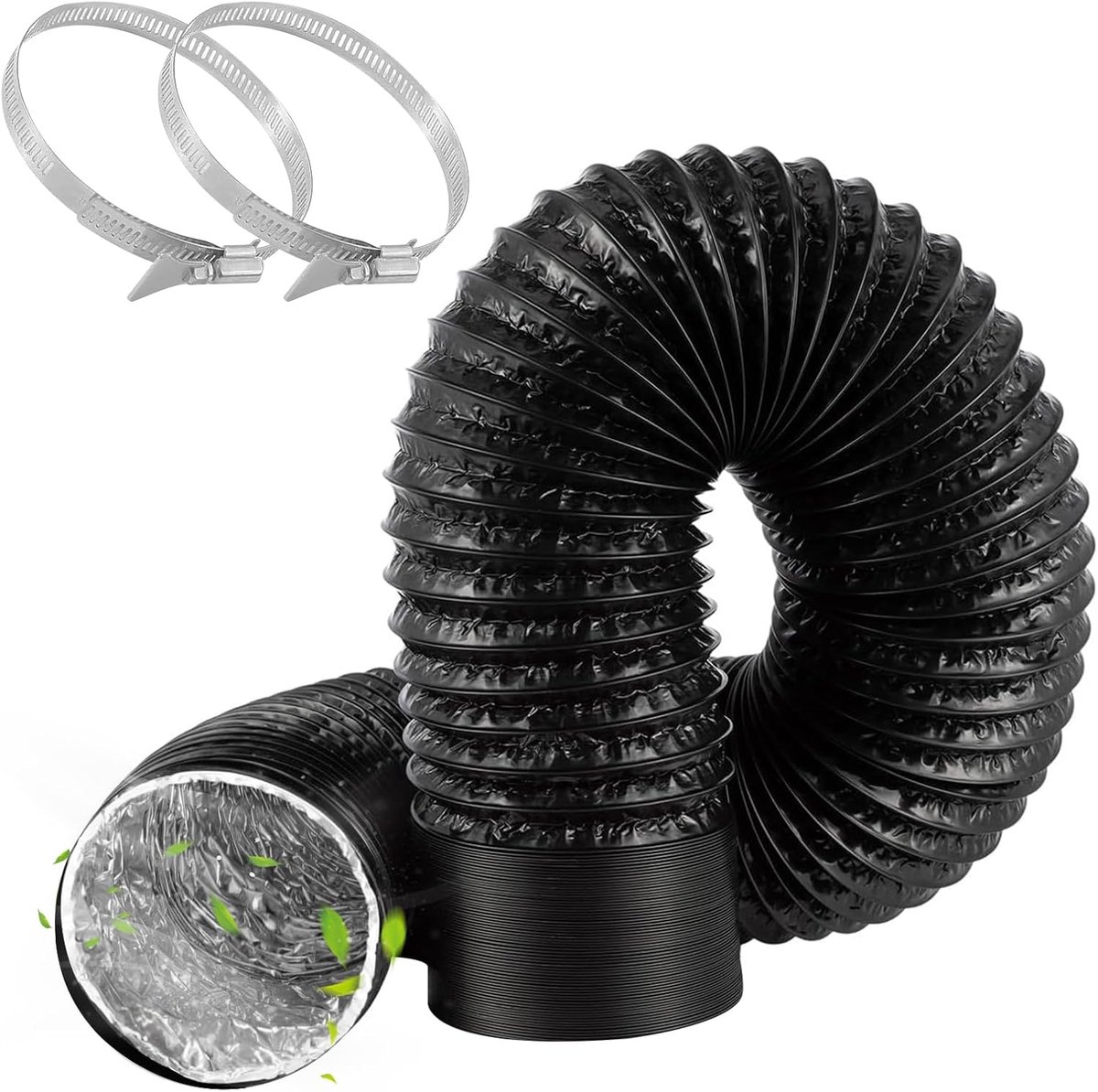 Thijox - Afvoerslang 100 mm - Flexibele PVC Aluminium Buis 2 meter - Ventilatiebuis met 2 Slangklemmen - Roestvrij Staal - Droger, Airconditioning, Af