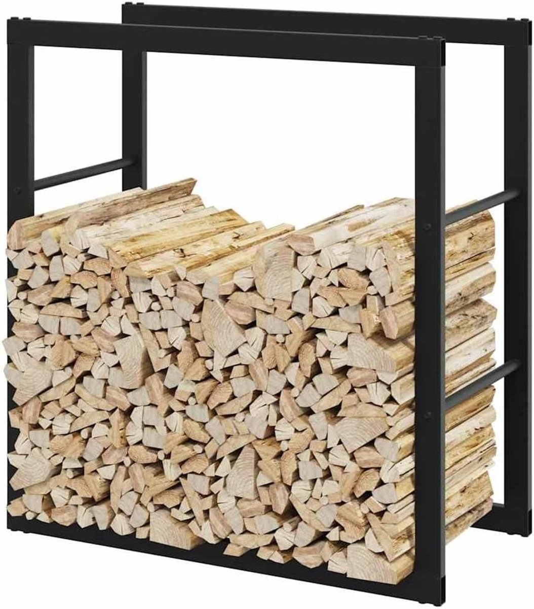 Brandhoutrek Staal - Haardhout Opslag - Hout Opslaan - Verhoogde Luchtcirculatie - 55 x 30 x 61 cm - Zwart