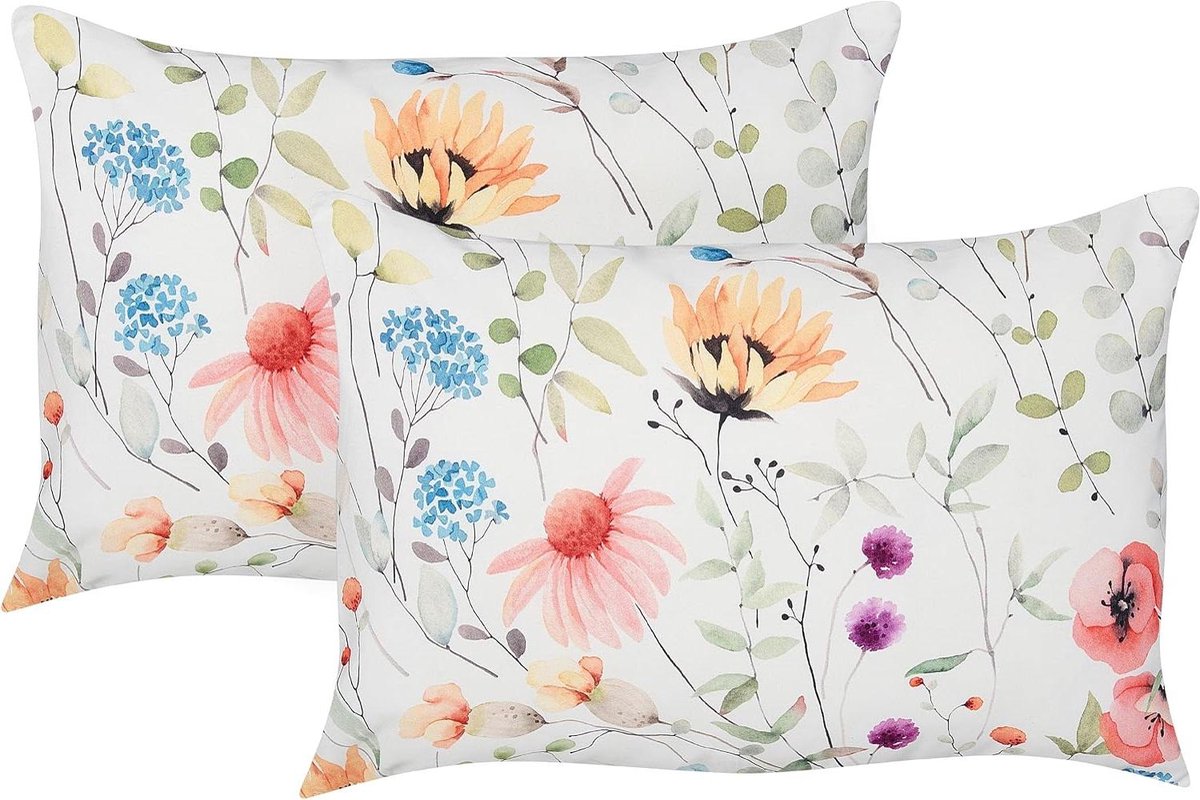 Tuinkussens Outdoor Set - Sierkussens Buiten - Terras Aankleden - Bloemenpatroon Polyester - 40 x 60 cm - Meerkleurig