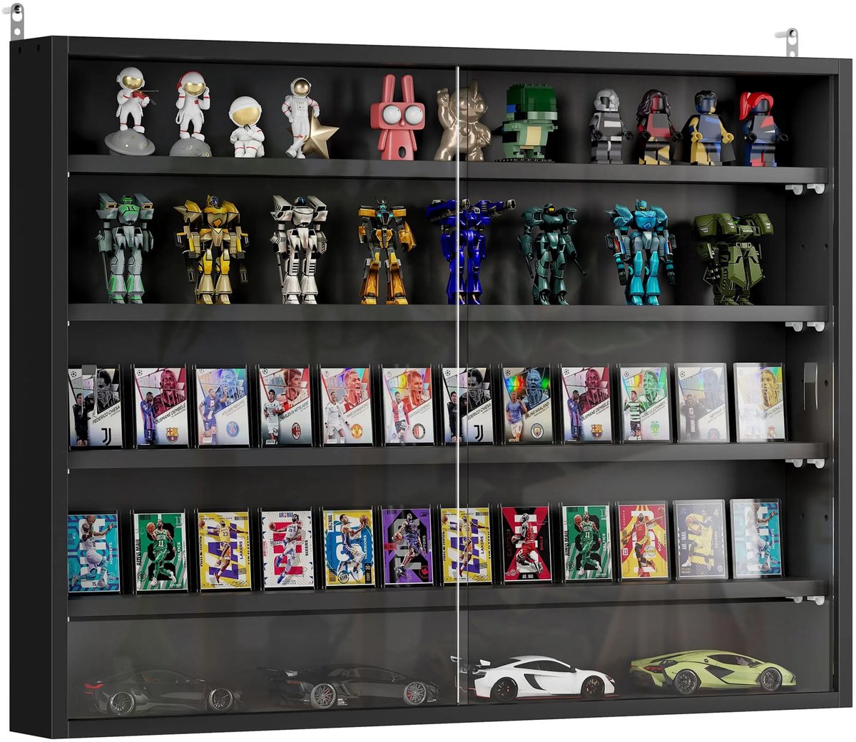 Bresht Vitrinekast - Vitrinekast met glas - Vitrine - Display kast - Glazen schuifdeuren - 4 verstelbare planken - Zwart