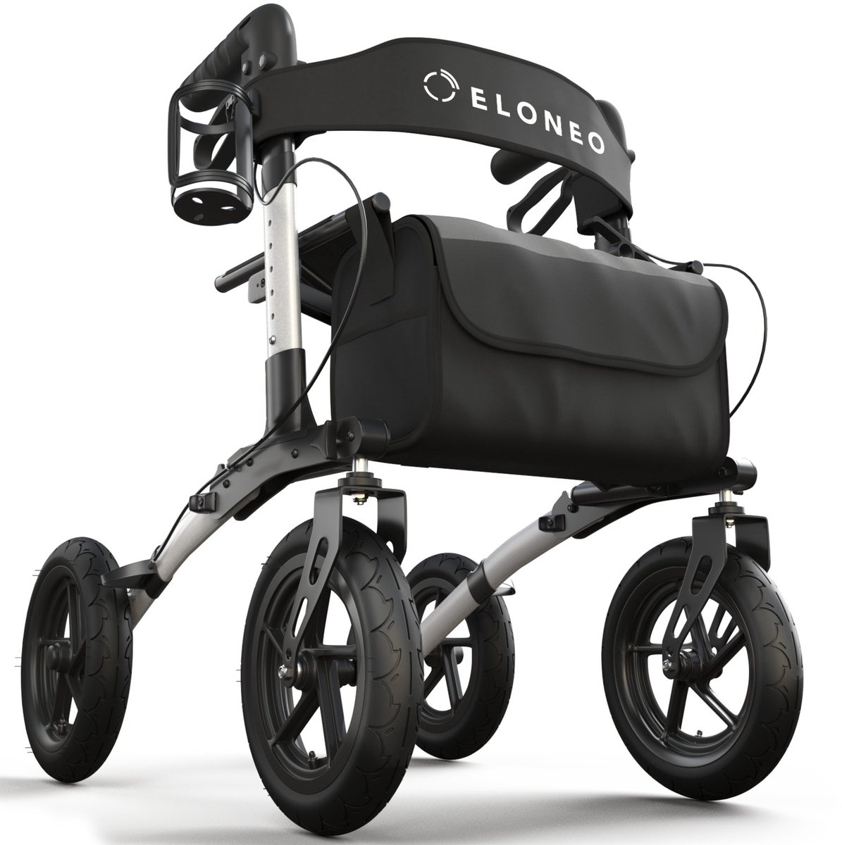 ELONEO Opvouwbare en Lichtgewicht Rollator met Zitje – Outdoor Rollator van Aluminium met Luchtbanden, In Hoogte Verstelbaar, tot 136 kg, 5,1 kg Gewicht