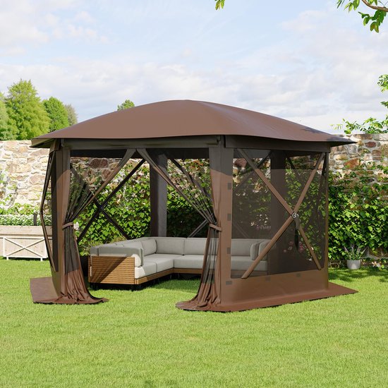 Triumpunpre Pop-up Tuinpaviljoen Zeszijdig 3,6x3,6m - Opvouwbare Gazebo met 6 Zijwanden & Muggengaas - Overkapping met Dakrand - 210D Polyester - snel opzetten - Beige/Khaki - voor Tuin, Terras, Camping, Feest & Barbecue — afbeelding 4