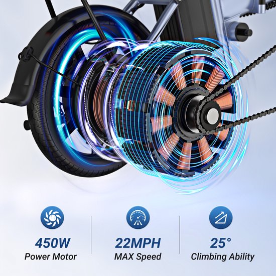AOVOPRO E14 Fiets Elektrisch –Motor 250W – 25 km/u –Actieradius 30km –48V10.4Ah –14 Inch – App –Zwart — afbeelding 5