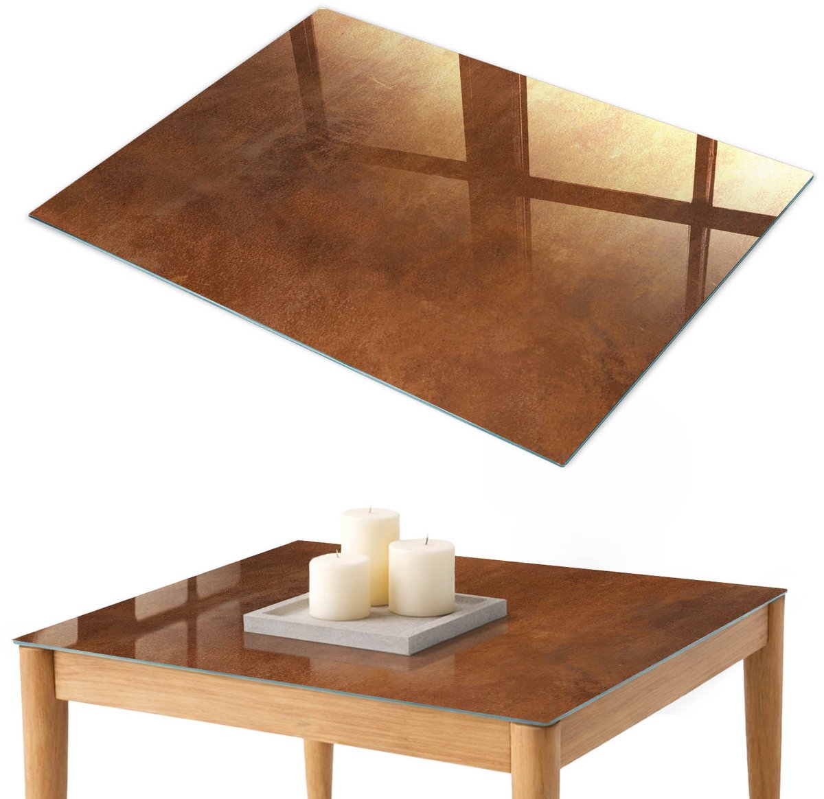 ArtPrintCave Warmbruin Glazen Tafelblad 100x70 cm - Tafelblad Rechthoek - Bruin Eettafel Met Glasplaat - Texturen Terrastafel