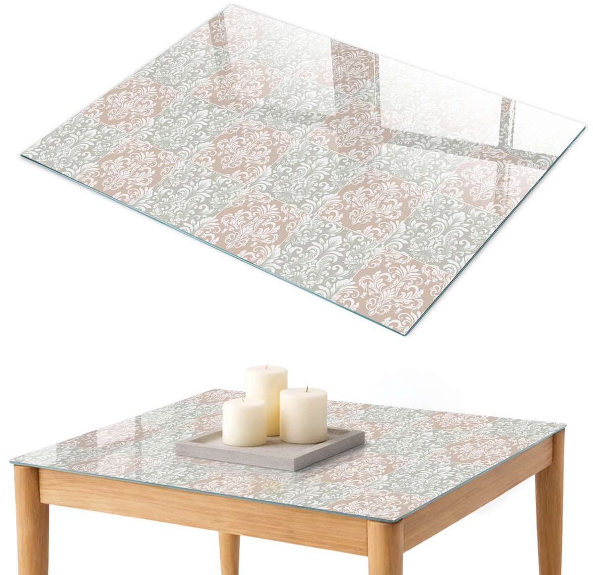 ArtPrintCave Klassiek ornament Glazen Tafelblad 100x70 cm - Tafelblad Rechthoek - Beige Terrastafel - Achtergronden en patronen Keukentafel