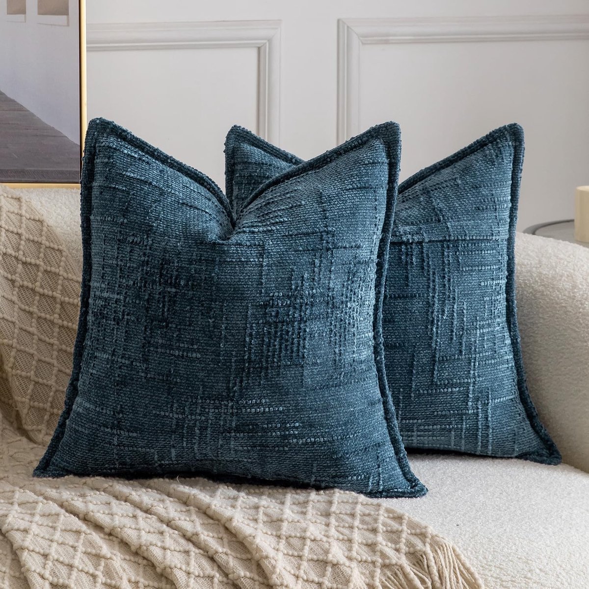 Set van 2 Chenille Kussenhoezen in Neutrale Kleuren voor Boho Decoratie, 50x50cm, Geschikt voor Sofa en Slaapkamer