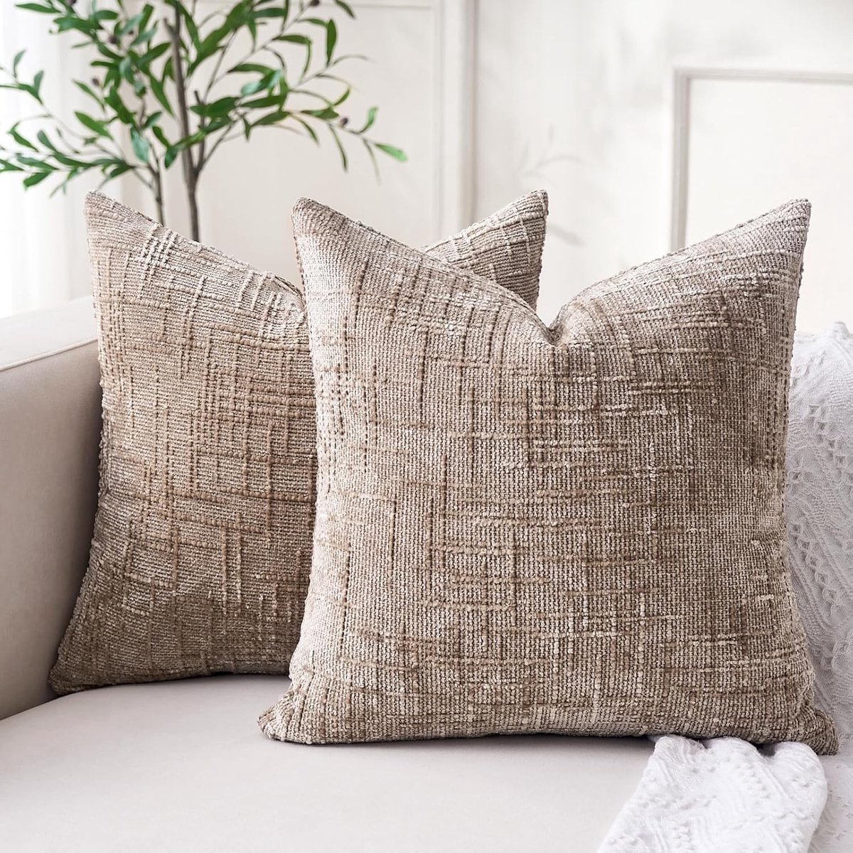 Bohemian Kussenhoezen 45x45 cm, Zachte Fluffy Decoratieve Kussens voor Woonkamer, Set van 2 met Onzichtbare Rits en Moderne Bruine Styling
