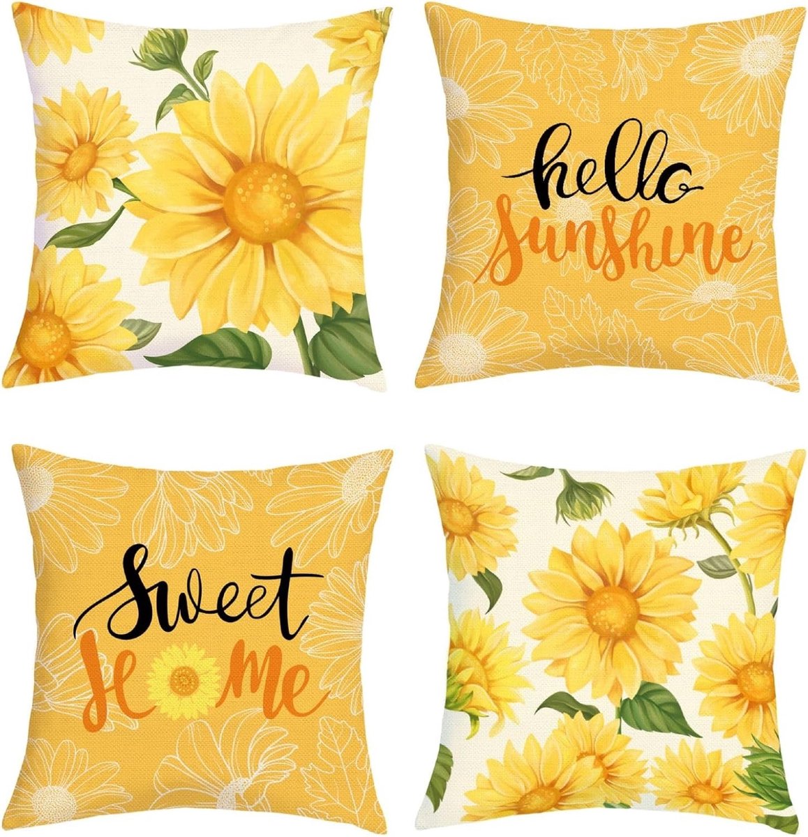 Zomerse Kussenhoezen met Zonnebloem Motief voor Sofa en Stoelen - Geel Decoratief Kussen voor Woonkamer en Tuin - 45 x 45 cm