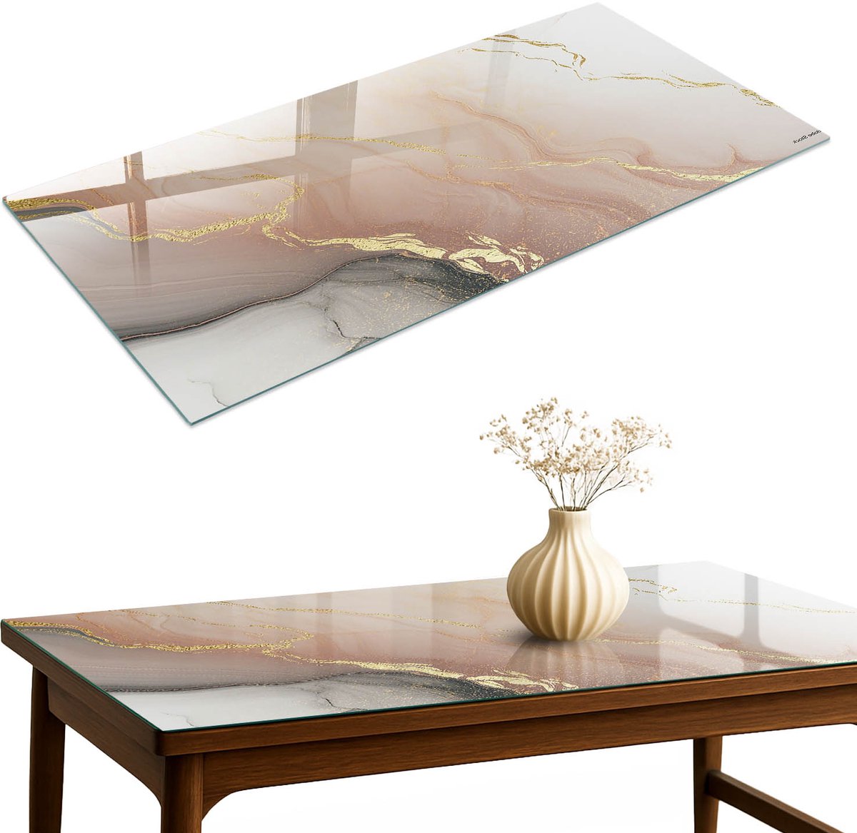 ArtPrintCave Abstracte elegantie Glazen Tafelblad 120x60 cm - Tafelblad Rechthoek - Beige Eettafel Met Glasplaat - Abstractie Keukentafel