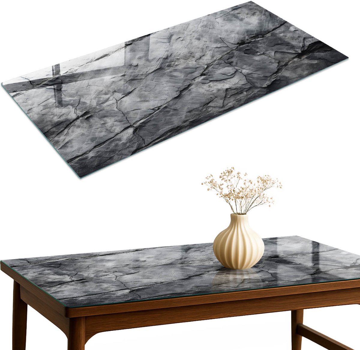 ArtPrintCave Rotsstructuur Glazen Tafelblad 120x60 cm - Tafelblad Rechthoek - Grijs Eettafel Met Glasplaat - Texturen Terrastafel