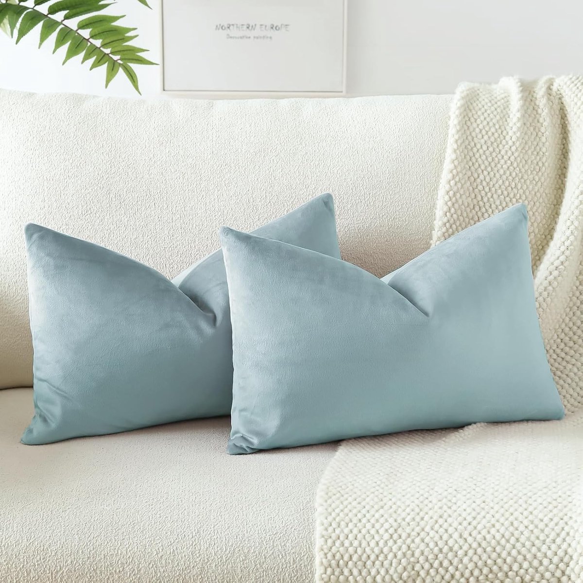 Velours Kussenhoezen voor Sofa en Woonkamer, Decoratieve Kussens, Set van 2, 30 x 50 cm, Cyan, Luxe en Comfortabel