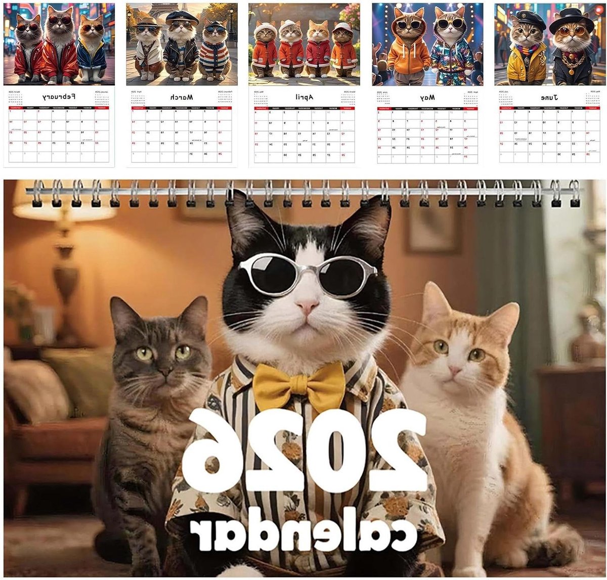 Kattenkalender 2026 - Wandplanner Katten - Dagelijks Plannen - Spiraalbinding - 23.3 x 21 cm - Multicolor
