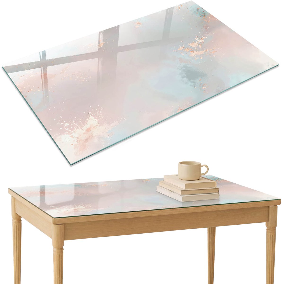 ArtPrintCave Pastel abstractie Glazen Tafelblad 120x80 cm - Tafelblad Rechthoek - Blauw Eettafel Met Glasplaat - Abstractie Eettafel Met Glasplaat