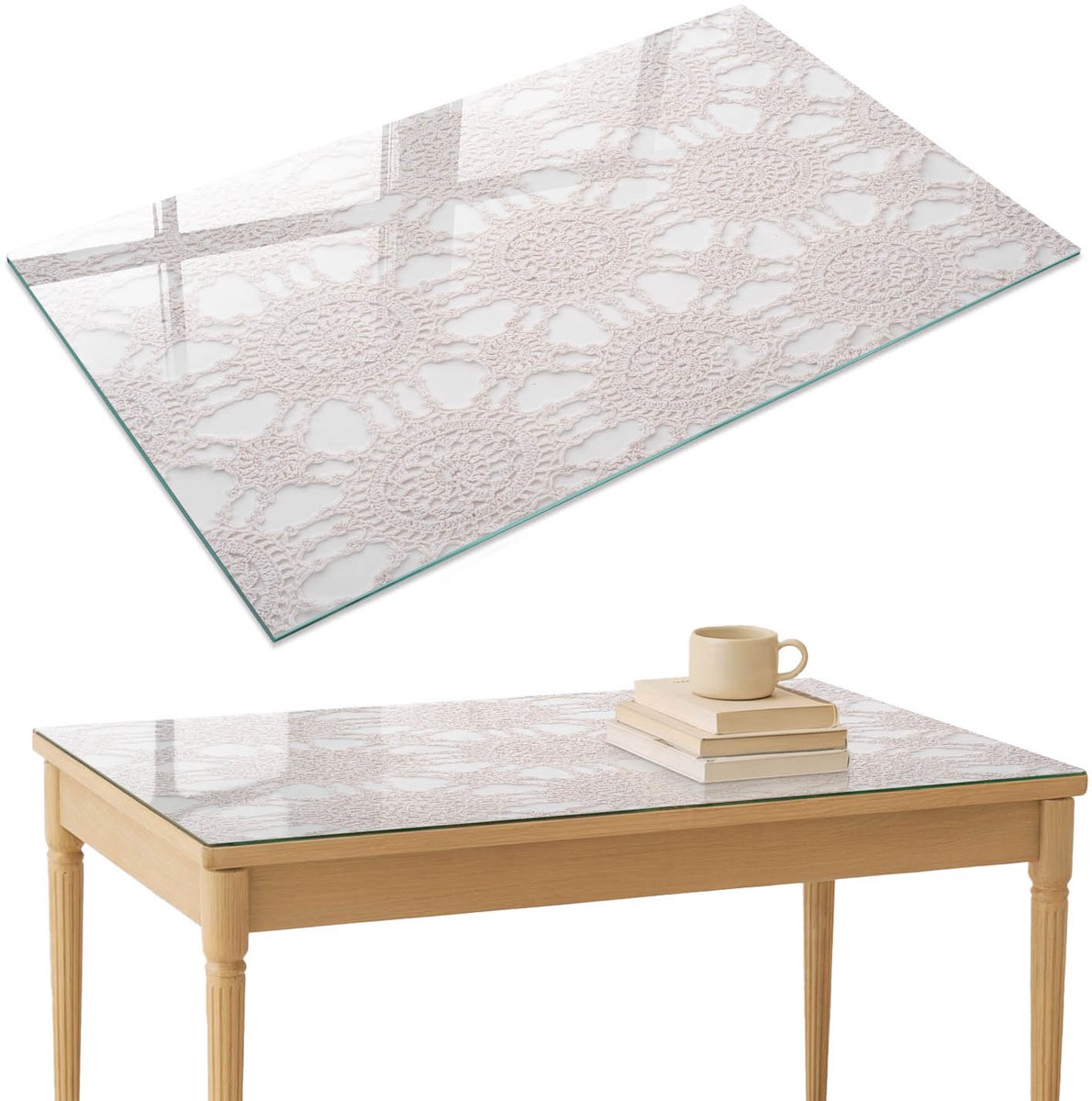 ArtPrintCave Opengewerkte elegantie Glazen Tafelblad 120x80 cm - Tafelblad Rechthoek - Wit Eettafel Met Glasplaat - Teksten Glasplaat