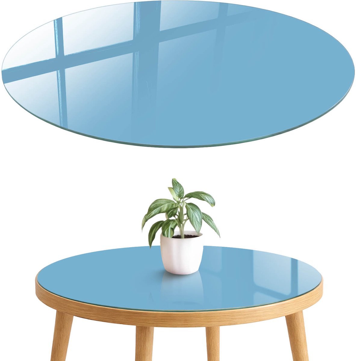 ArtPrintCave Blauwe kleur Glazen Tafelblad fi70 cm - Tafelblad Rond - Blauw Glazen Eettafel - Achtergronden en patronen Terrastafel