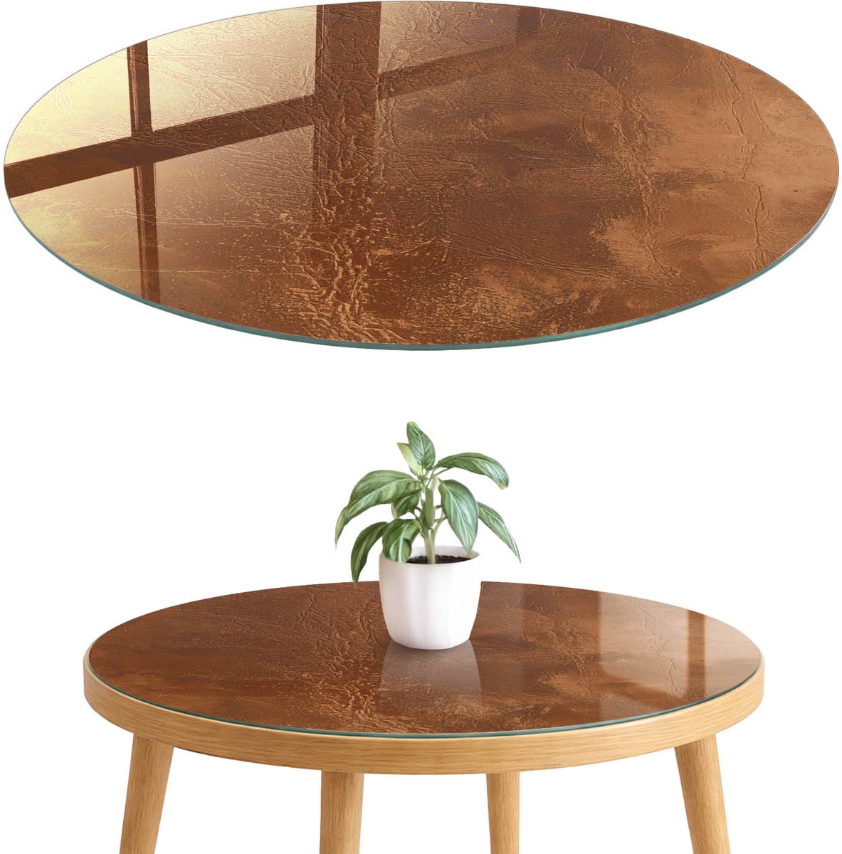 ArtPrintCave Aardse charme Glazen Tafelblad fi70 cm - Tafelblad Rond - Bruin Tafelblad Glas - Texturen Terrastafel