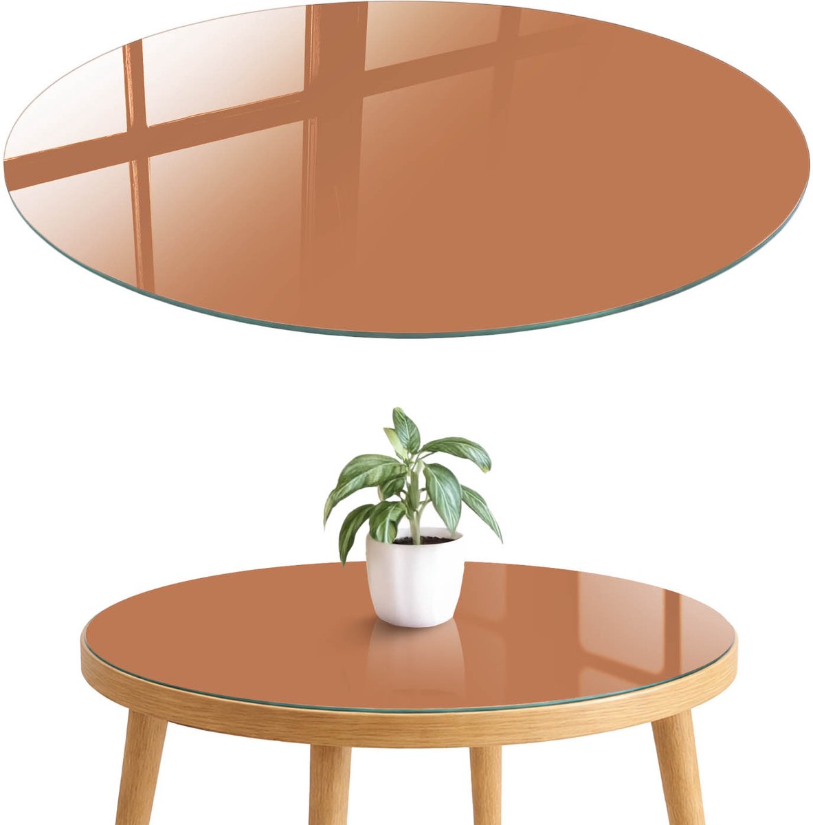 ArtPrintCave Doffe oranje Glazen Tafelblad fi70 cm - Tafelblad Rond - Oranje Eettafel Met Glasplaat - Achtergronden en patronen Keukentafel