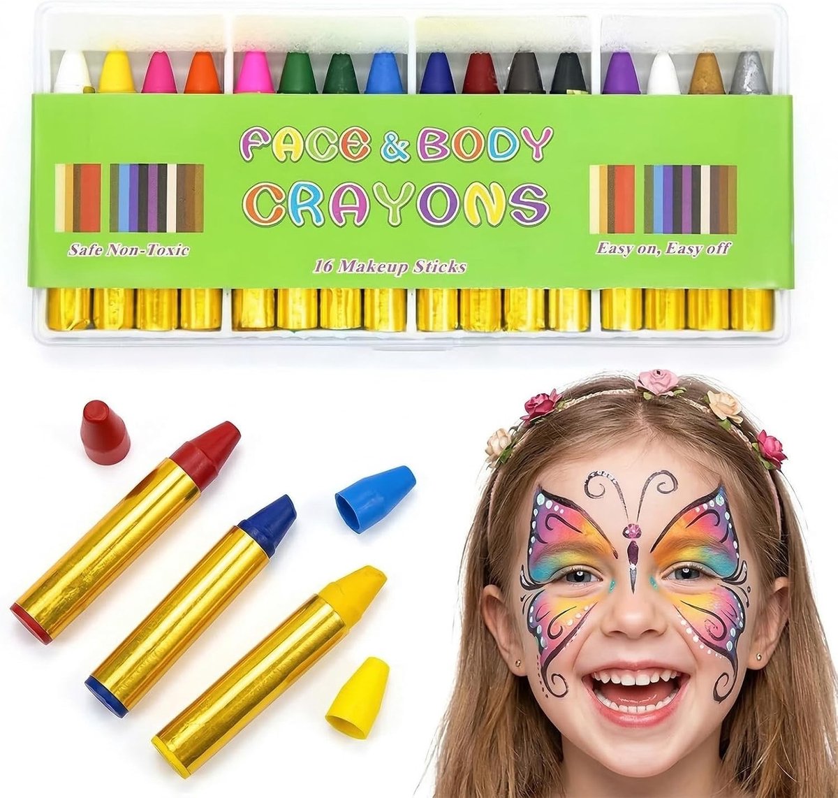 16 Kleuren Gezichtsverf en Bodypaint Stiften voor Carnaval en Halloween - Perfecte Lichaamsverf en Make-up Palet