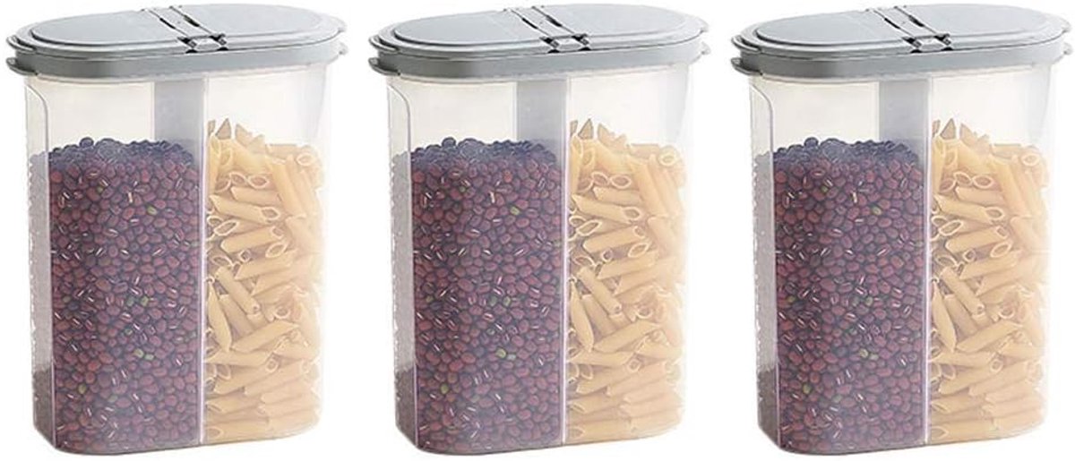 Opbergdoos Transparant Rechthoekige Plastic Luchtdichte Containers met Deksels door Easy Snap Lock(2 Cellen grayX3)