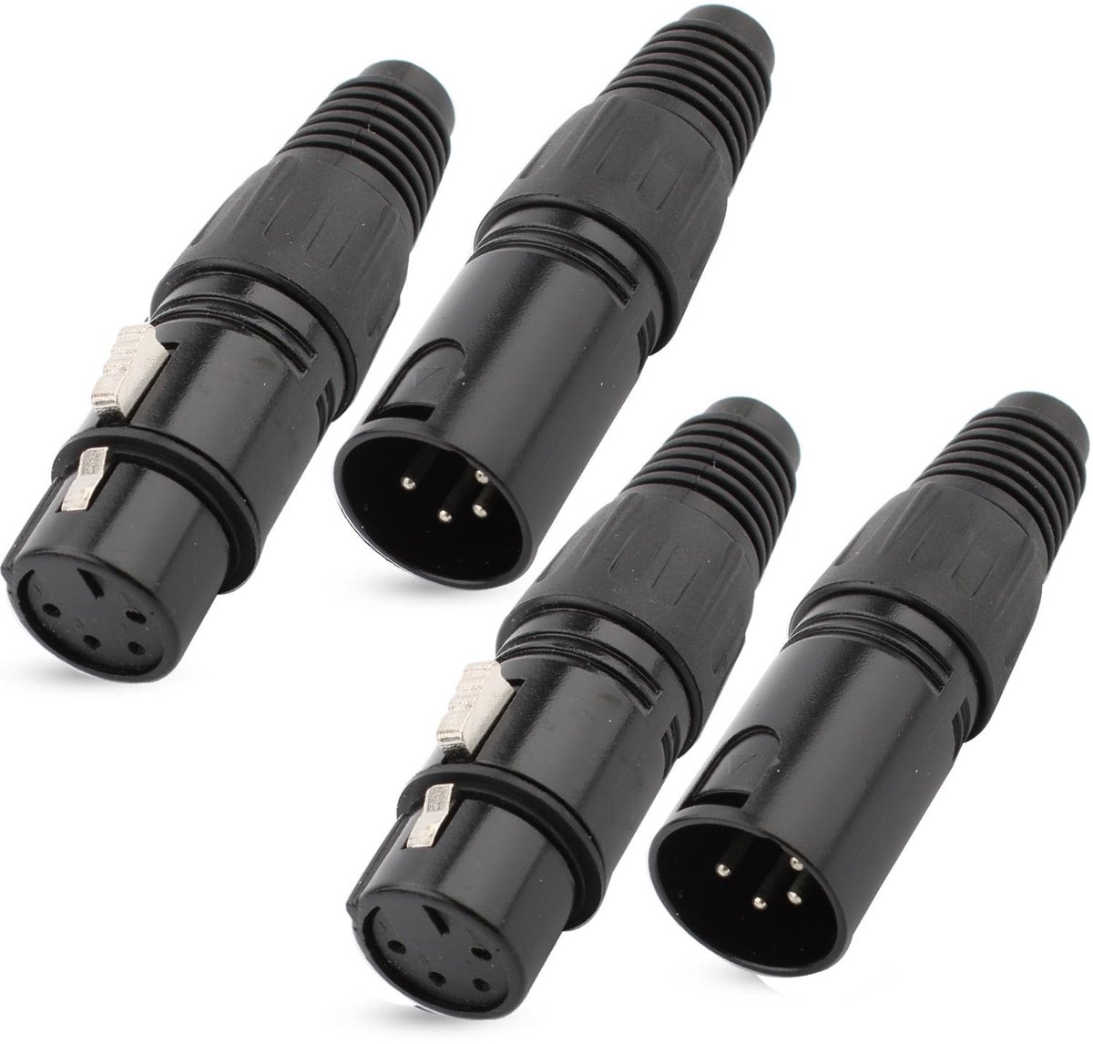 4 stuks soldeerverbinders XLR 4-pins mannelijk/vrouwelijk stekker microfoonkabel, microfoon audio-aansluiting, XLR-stereo-stekker (zwart)