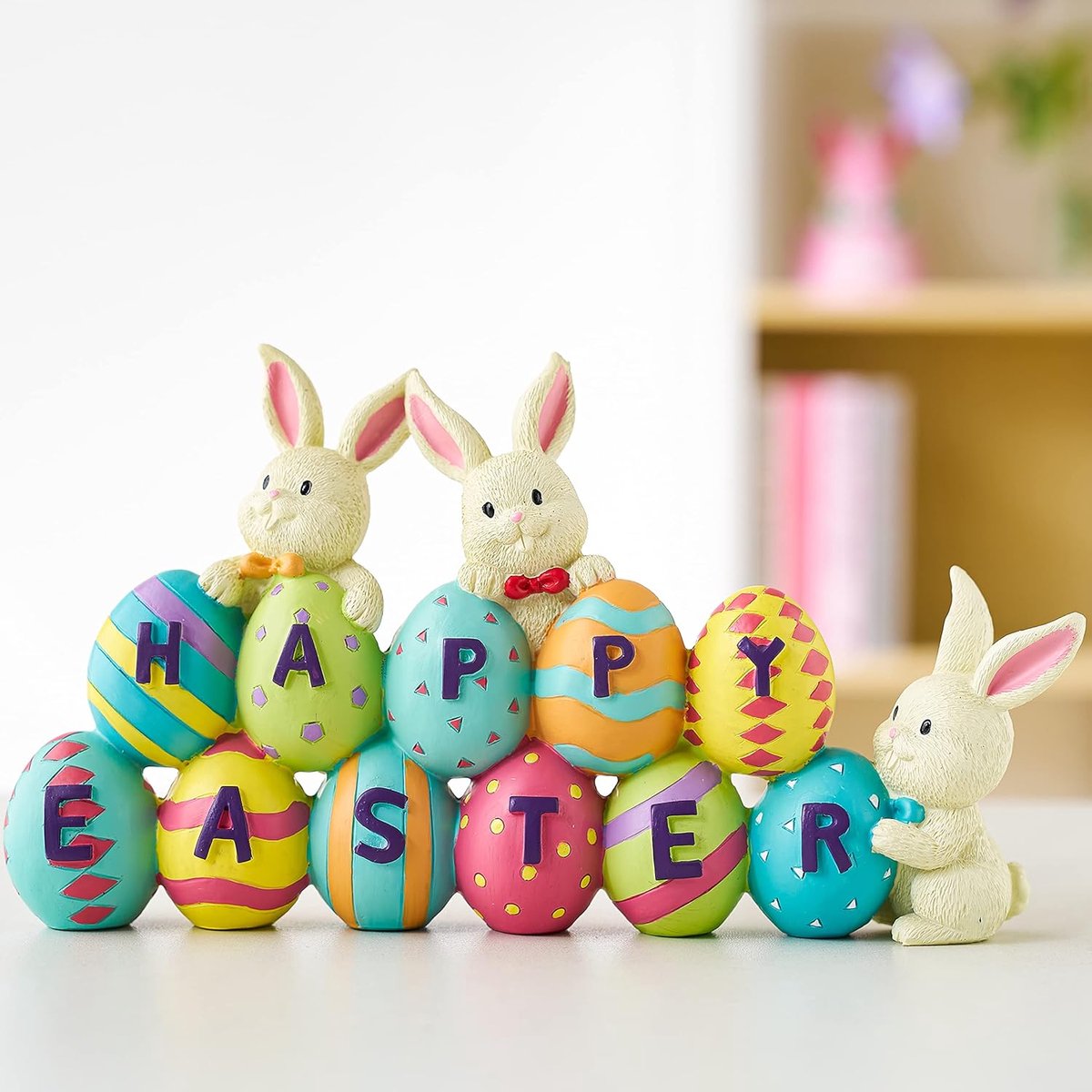 Happy Easter tafeldecoratie paasfiguur haas en ei middenstuk decoratie voor paastijd