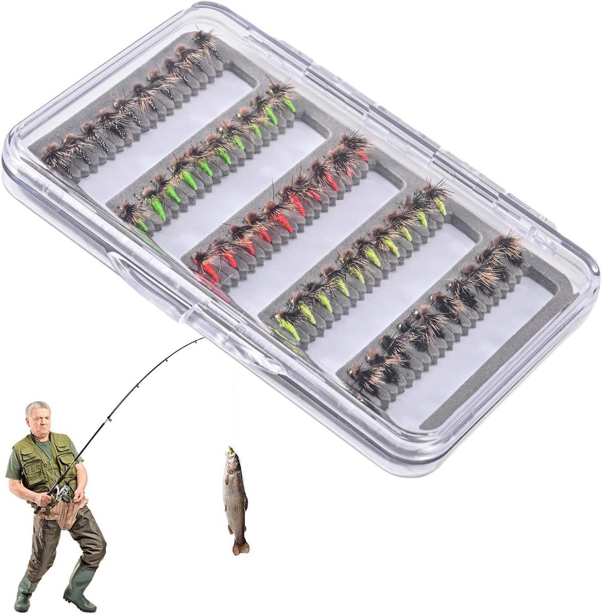 Visserij Lure Kit - Visaas Set - Vissen Vangen - 50 Bionische Insecten - 13.1 x 9.3 x 2.3 cm