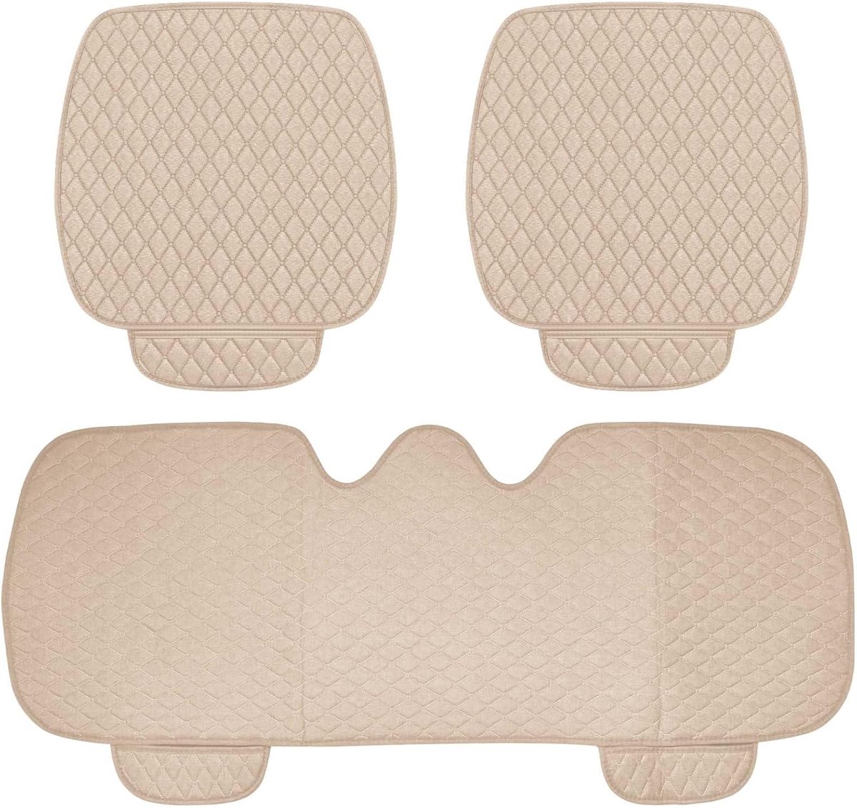 Autostoelkussens, 3 stuks, universele stoelhoezen, antislip autostoelhoezen, kussens voor voor- en achterstoelen, ademende hoezen voor (beige)