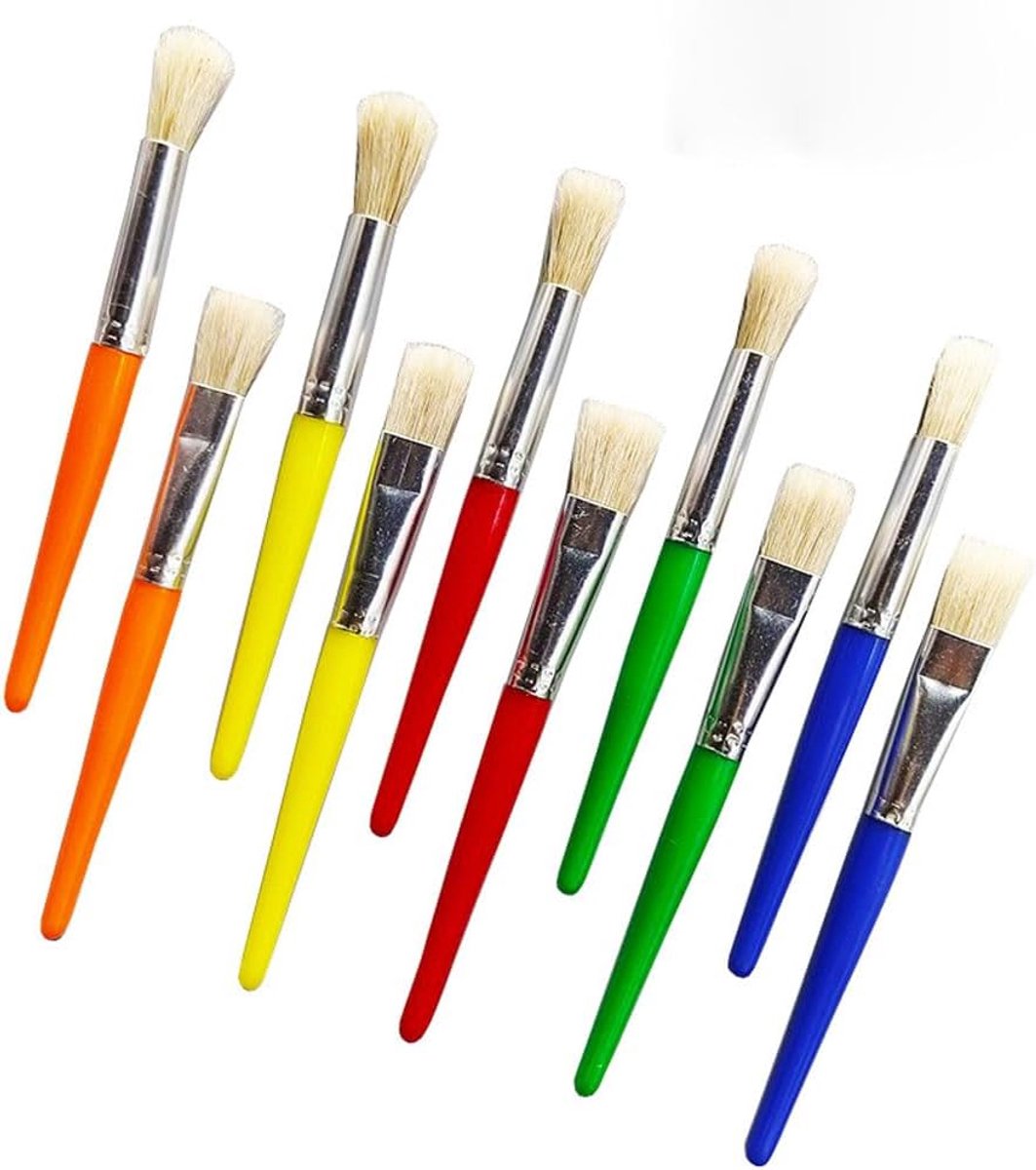 Set van 10 penselen van varkensharen, ronde en platte kwast voor acryl, aquarel en gouache, kleine schilderkwast voor kunstenaars en beginners, veelzijdige aquarelset