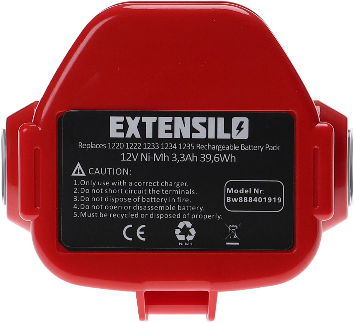 EXTENSILO-vervangingsaccu voor Makita 193983-2, 193981-6, 638347-8-2, 638347-8, PA12 voor gereedschap (3300 mAh, NiMH, 12 V)