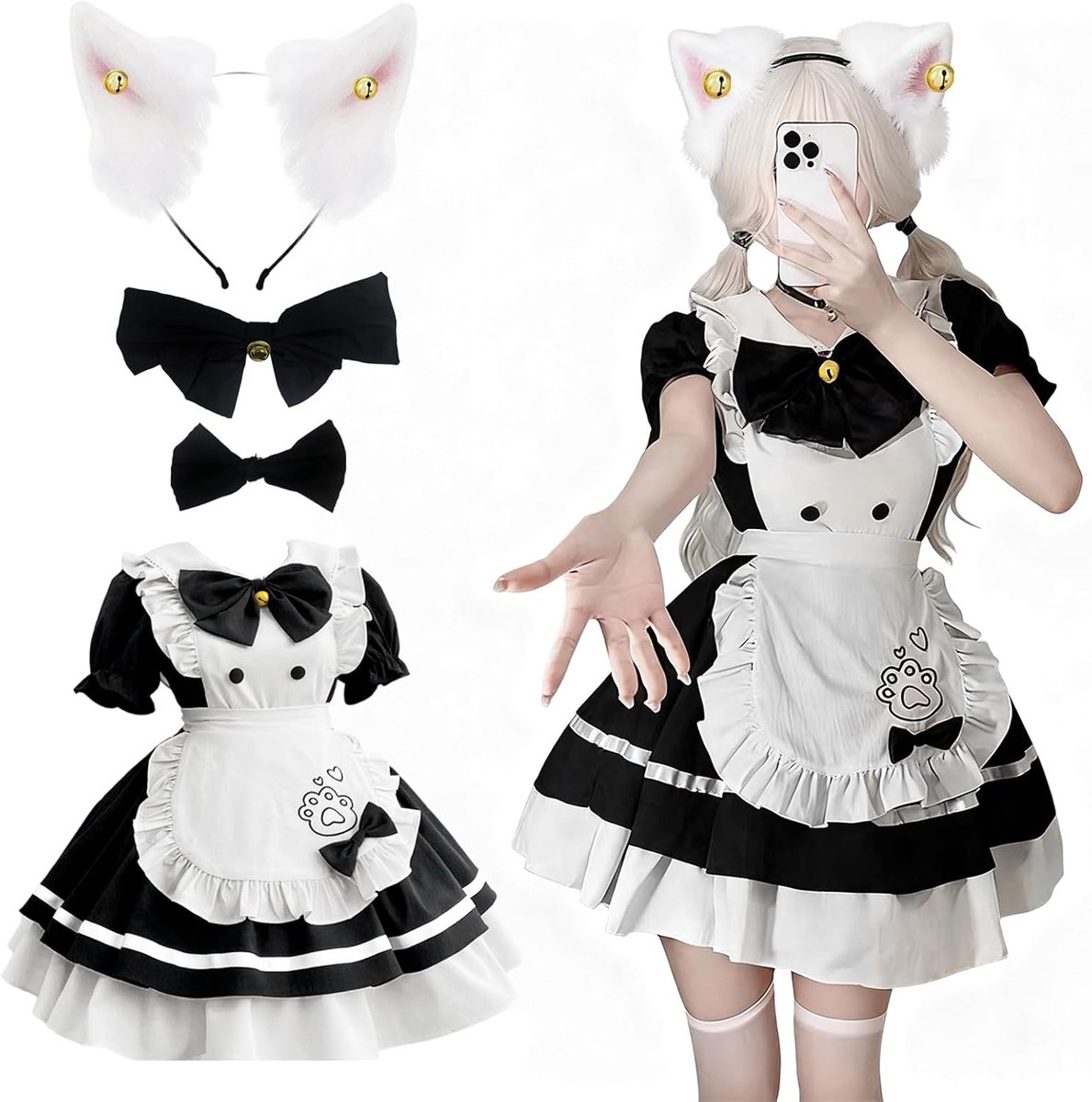 Maid Dress, schattige kat French Maid jurk, zwart-wit meid-outfit met