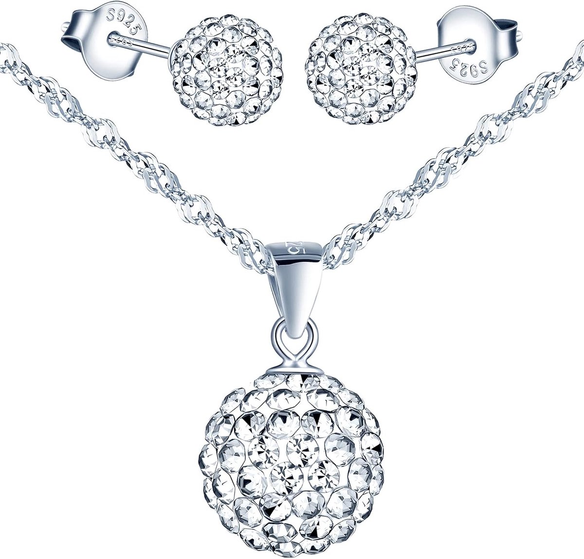 Sieradenset voor dames, Shambala bol, hanger, oorstekers, halsketting, oorbellen, ketting, set, sieradenset, 925 sterling zilver voor vrouwen