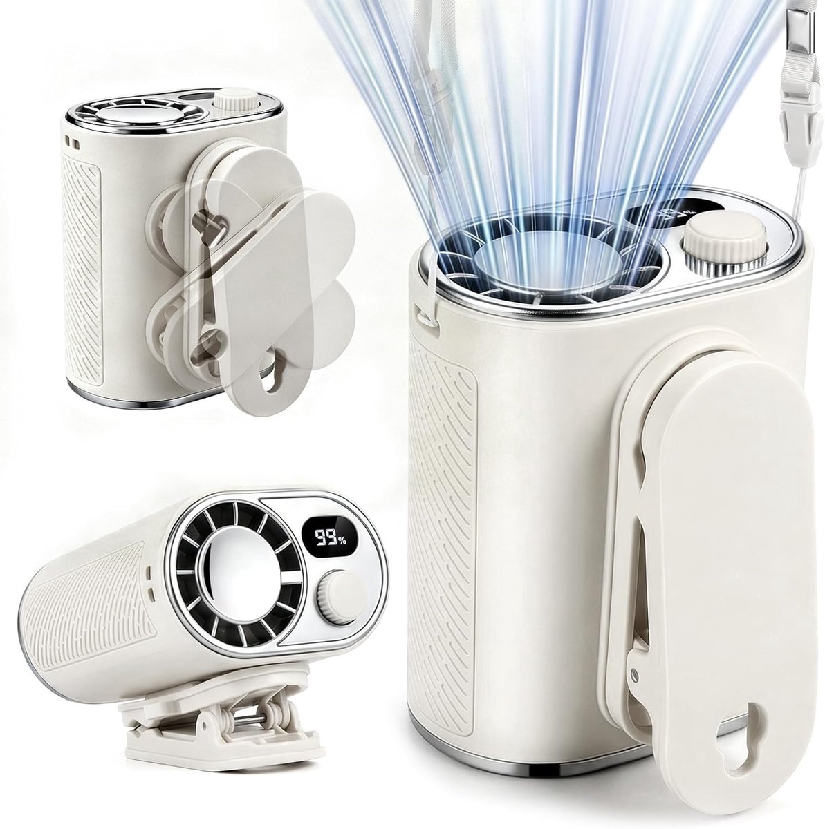 Draagbare Riemventilator: 1-100 Traploze Snelheidsregeling Clip Fan met 360° Draaibaar, Digitaal Display & 10W Powerbank Functie, Draagbare Ventilator voor Bouwplaats, Camping, Outdoor