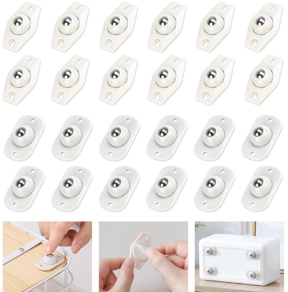 24 stuks kogelwielen, mini-wielen voor meubels, zelfklevende meubelwielen, klein, 360 graden meubelkogelwielen, rolwiel, zware belasting, mini-wielen voor kleine meubels, vuilnisemmer